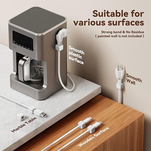 10Pack Rotatable Cord Organizer,Spring Cable Clips Desk Cable Management Cord Holder Adhesive Phone Charger Cord Clips for Home Office Car Wall Nightstand Accessories White