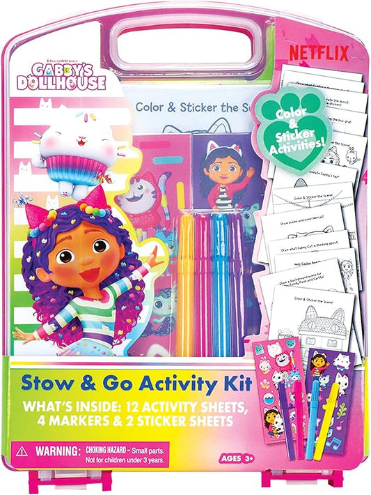 Gabby's Dollhouse Stow & Go Activity Kit, 17-Piece Travel Art Set, Preschool, Kids Toys for Ages 3 Up