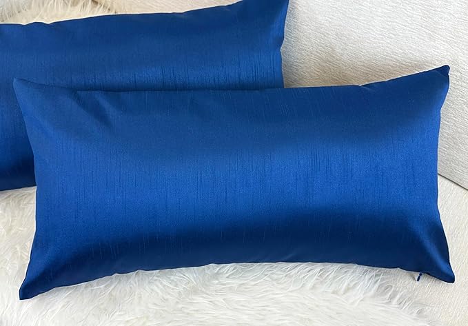 Aiking Home 12x24 Inches Faux Silk Rectangular Throw Pillow Cover, Zipper Closure, Royal (Set of 2)
