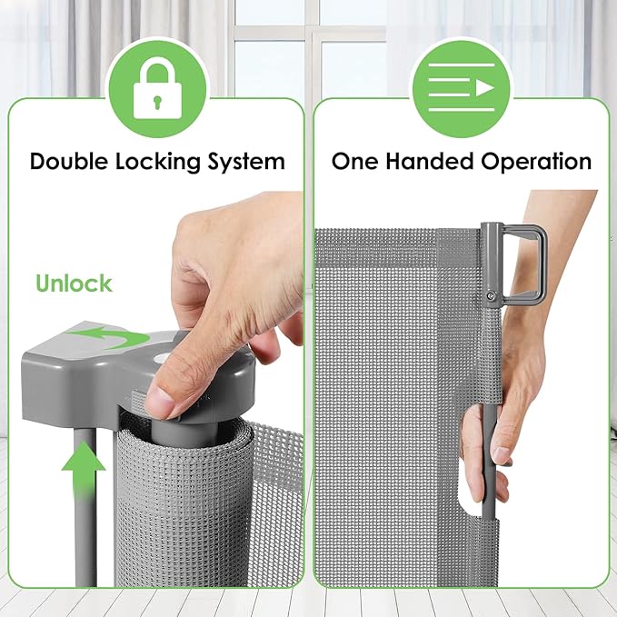 90 Inch Extra Wide Retractable Baby Gate Gates for Doorways Extra Long Baby Gate for Wide Openings Extra Large Dog Gate Indoor Outdoor Pet Gates for Dogs Long Gates for Kids or Pets, Gray