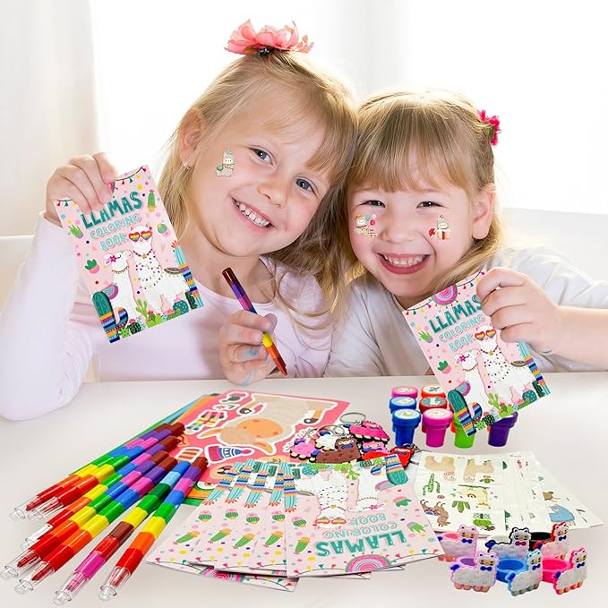72 Pcs Llama Birthday Party Favors Kits ,Llama Coloring Book Alpaca Pinata Filler Cactus Goodie Bags Summer Mexican Party Supplies Llama Craft DIY Kit Face Stickers Tattoo for Fiesta Animal Party