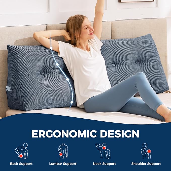 Headboard Pillow Twin, Triangle Pillows for Headboard, Head Board Backrest Wedge Pillow for Reading Sitting Working, Daybed Pillows with Removable Cover for Bed Dorm Sofa, Navy Blue