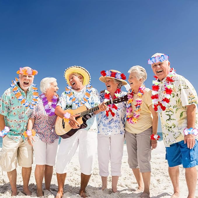 INNOCHEER Hawaiian Leis 80Pcs, Hawaiian Party Decorations of Flowers Necklaces, Headbands and Wristbands - Luau Party Supplies, Summer Beach Vacation, Tropical Themed Party Favors, Birthday, Wedding