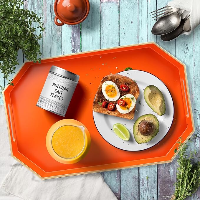 Omuriko Orange Decorative Tray with Handles, Versatile Serving Tray for Coffee Table, Ottoman, Ideal for Serving, Displaying, Organizing, 15.7"*10.2"*1.57"