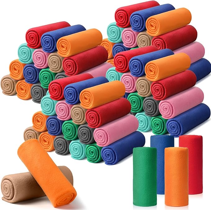 Kinlop Fleece Blanket Bulk 60 x 50 Inch Soft Lightweight Fleece Cozy Blanket Warm Throw Plush Pet Throw for Bed Couch Sofa Home Office Wedding Gifts Travel Camping(Novel Color,80 Packs)