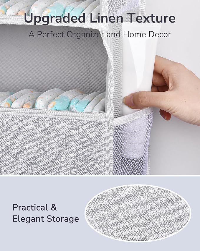 ULG 1 Pack Over Door Organizer with 5 Large Pockets 10 Mesh Side Pockets, Upgraded Linen Texture Over The Door Storage, 44 lbs Weight Capacity Hanging Storage Organizer, Light Gray