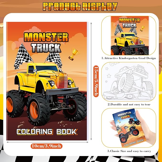 Estune 40 Pcs Coloring Books Party Favor for Kids Coloring Book Set Mini Small Color Booklets Goodie Bag Stuffers Gift Classroom Home (Monster Truck)
