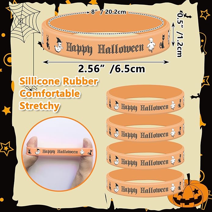 Lesnala 48 Pcs Halloween Luminous Silicone Wristband for Kid Gifts Holiday Party Favor and Goodie Bag Fillers Supply