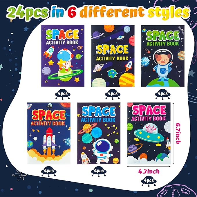 24Pcs Space Activity Books for Kids Space Theme Mini Games Coloring Book Set Bulk Mazes Word Search Word Scramble Games for Birthday Party Goodie Bags Stuffers Classroom Back to School Favors Supplies