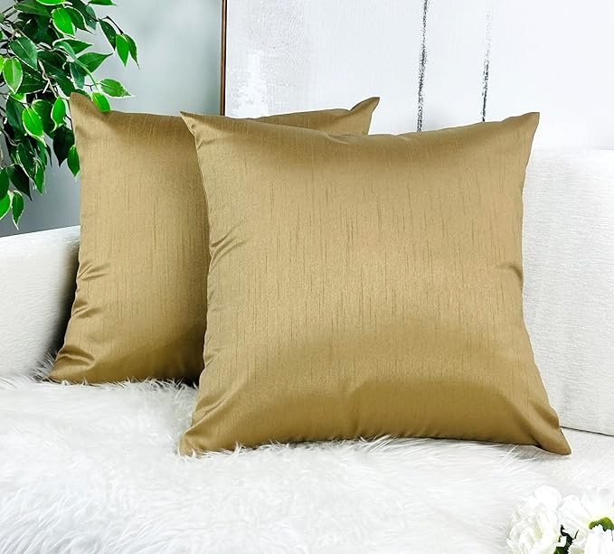 Aiking Home 20x20 Inches Faux Silk Square Throw Pillow Cover, Zipper Closure, Brass (Set of 2)