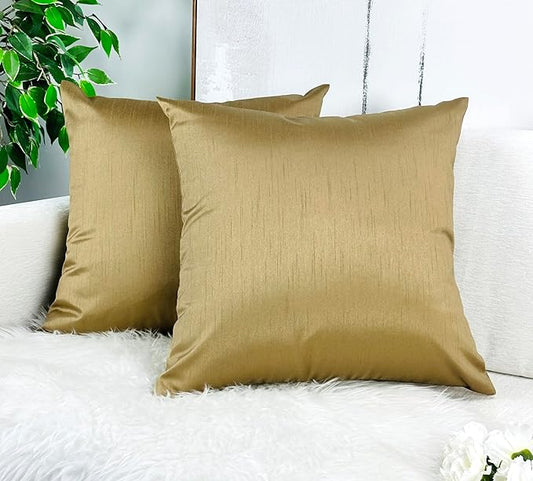 Aiking Home 20x20 Inches Faux Silk Square Throw Pillow Cover, Zipper Closure, Brass (Set of 2)