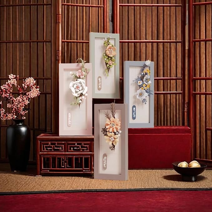 Painting Wall-Hangable Four Seasons Flowers Idea Frame Building Blocks, Wall-Hangable Wall Art Flower Frame Series, Lily、Orchid and Rose, Compatible with Lego 630 Building Accessory (243 PCS)
