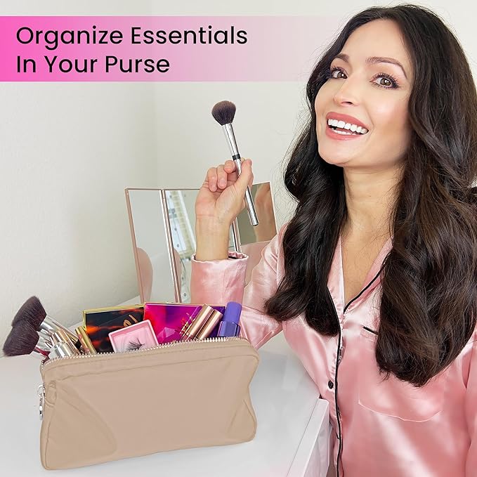 DANCOUR Nylon Makeup Bags for Women Large Preppy Travel Toiletry Pouch Cosmetic Bag Makeup Organizer