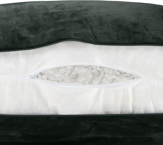 Husband Pillow Dark Green, Original Reading Pillow in Bed Rest Chair, Shredded Memory Foam Large Lounge Cushion Adult Backrest with Arms, Comfy Back Support for Sit Sitting Up, Wash/Removable Cover