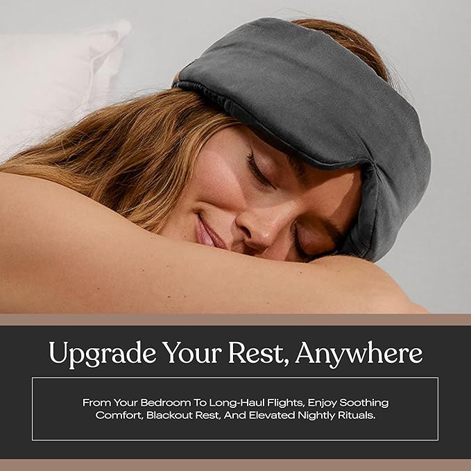 Lunya Weighted Silk Sleep Mask – Mulberry Silk Eye Cover with Cooling Glass Beads, Noise-Reducing Fit, Washable Fabric, and Travel Pouch – Sleeping Mask for Men and Women - Meditative Grey – Small