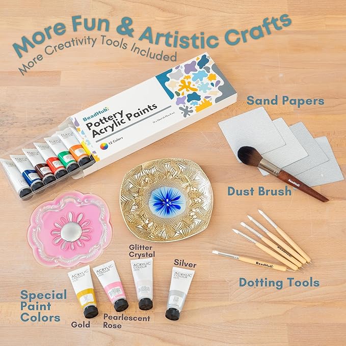 Air Dry Clay Pottery Kit for Adults Beginner, Starter Kit with 4.4Lbs Air-Dry Modeling Clay, Sculpting Tools, Paint & Glaze, Molding, Sculpt & Painting Set Hobby DIY Art Craft Kits (Gray Beige)