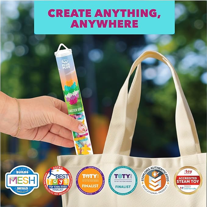 PLUS PLUS 3D Puzzle Building Block Set, 70 Mini Interlocking Pieces, Fun Holiday Activities for Kids - Easter Egg Mini Maker Tube