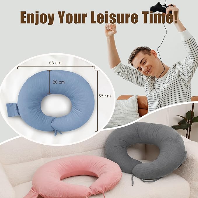 XWZO Reading Pillow for Gaming, Crocheting or Playing with Strong Arm Support, Gaming Pillow for Arm Rest When Sitting in Bed & Sofa, Lap Pillow Swen with Tiebacks and Side Pocket, Blue