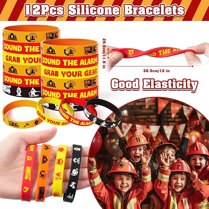 Fire Truck Party Favors Birthday Supplies, Firefighter Drawstring Bag Keychain Silicone Bracelet Tattoo Sticker, Firetruck Birthday Party Goodie Bag Stuffers Fillers Classroom Rewards for Kid