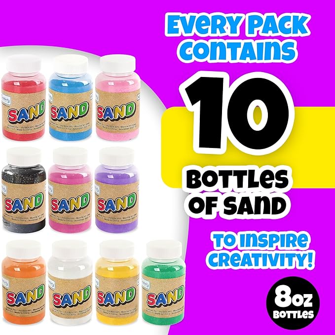 ArtCreativity Craft Sand Super Pack - Set of 24 - Includes 10 Big Tubes of Colorful Sand & 14 Star Shaped Necklaces - Fun Party Favor, Prize and Crafts - for Boys and Girls Ages 3+