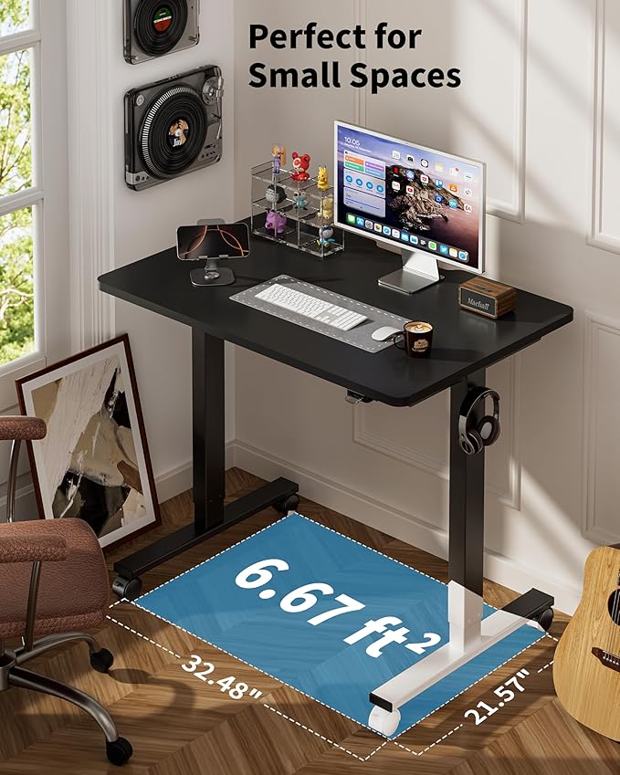 Okin Electric Standing Desk, 40 x 24 Inches Whole Piece Height Adjustable Desk, Black Sit to Stand Desks Computer Workstation with Wheels for Home Office