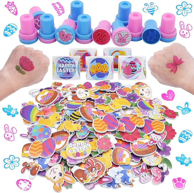 JOYIN 1000 Easter Arts & Crafts with Stickers Rolls, Stampers, foam stickers, and Temporary Tattoos for Easter Basket Stuffers, Egg Fillers, Egg Hunt Party, and Classroom Events