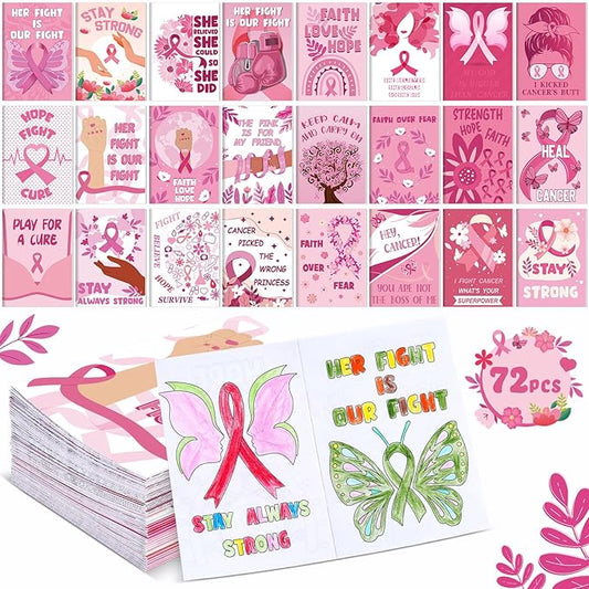 72 Pcs Breast Awareness Coloring Book for Adults Coloring Books Bulk, DIY Art Coloring Book for Women Stress Relief Drawing Book with Flower Pink Ribbon Pattern for Party Favors Gifts