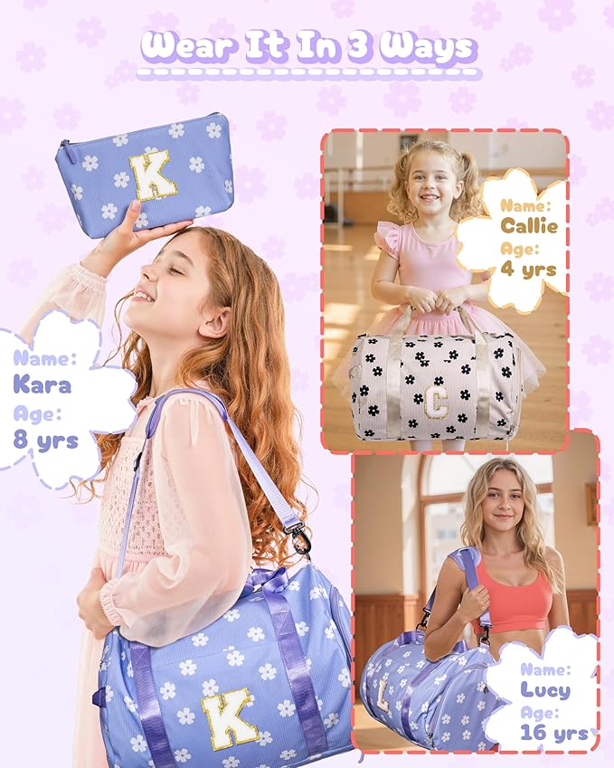 Gift for Sporty Cheerleader Girl, Girls Gym Bag, Kids Personalized Dance Bags with Shoe Compartment, Customized Travel Duffle with Toiletry Bag, Party Favors for Teenager (Letter Y)