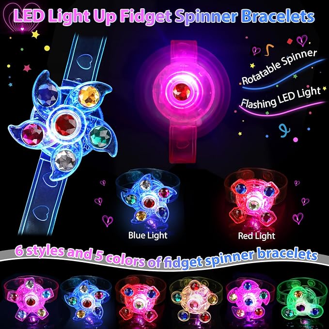 25 Pack Valentines Day Gifts for Kids, LED Light Up Fidget Spinner Bracelets with Valentines Day Cards for Kids Classroom Exchange School Prizes Valentine Party Favors Gifts for Boys Girls 3 4 5 6 7+