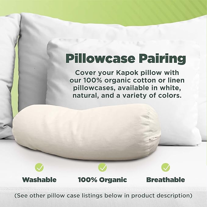Bean Products Kapok Neck Roll Pillow for Sleeping – Hypoallergenic and Breathable Organic Cotton Fabric Neck Pillow – Soft and Supportive Pillow for Neck Pain Relief – Made in The USA, 5" x 14"