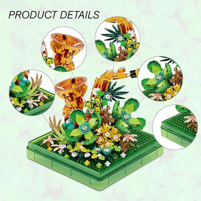 Saxophone Mini Building Block Sets with Colorful Flower Decor, Micro Building Sets with Dust Cover,Gift for Girl,Lover,Mother, Home Office Decor Kit Suit for Kids and Adult Aged 8+(Saxophone)
