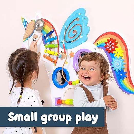 SPARK & WOW Unicorn Activity Wall Panel | Ages 18m+ | Montessori Sensory Wall Toy | 8 Activities | Busy Board | Toddler Room Décor