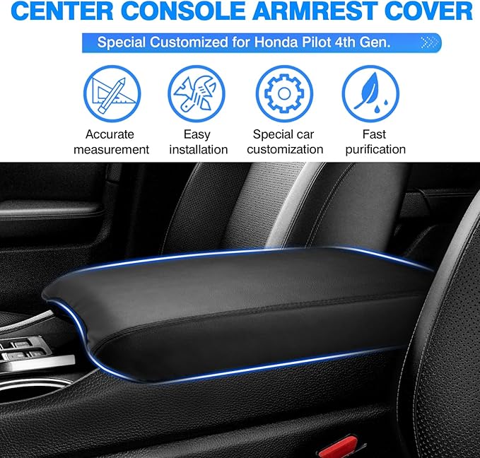 Autorder Center Console Cover for 2023-2025 2026 Honda Pilot/2024-2026 Ridgeline Passport Accessories Armrest Cover Anti-Scratch Middle Console Pad Leather Armrest Protector