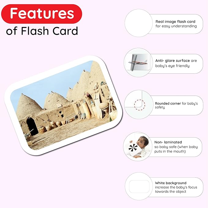 hungry brain Flash Cards for Toddlers, 24 Types of Houses Flashcards, Double-Sided, Montessori, Educational, Kindergarten - Preschool Learning Activities, Gifts for Kids, 1, 2, 3, 4 Years Babies