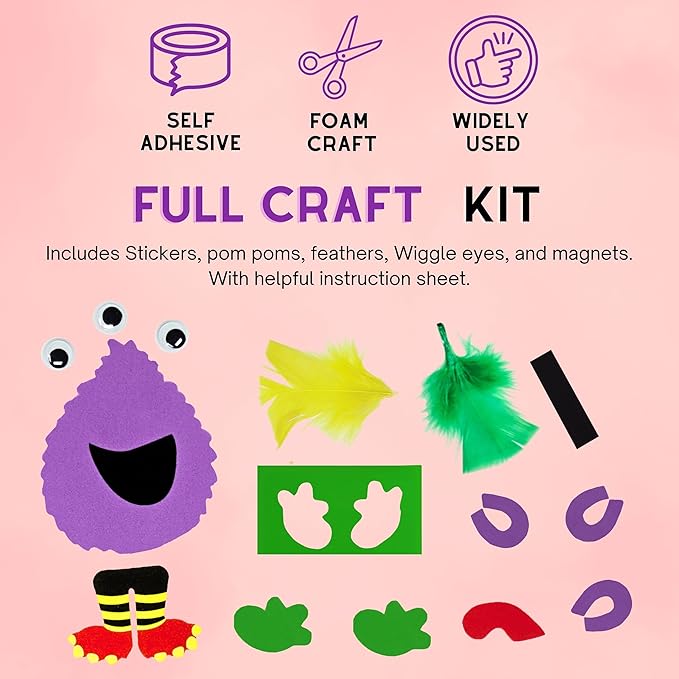 4E's Novelty Halloween Crafts for Kids (12 Pack) Silly Monsters Foam Magnet Fall Crafts for Kids Bulk, Halloween Party Activities for Kids Ages 3-5, 4-8