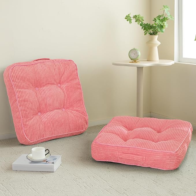 Washable Floor Pillow Cushion for Adults, Meditation Cushion Pillow, Large Square Floor Sitting, Removable Tufted Corduroy Cover, for Tatami Living Room or Yoga, 22x22 Inch, 2Pack, Machine Washable