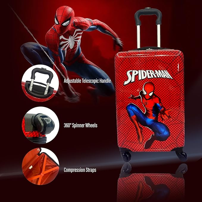 Fast Forward 20 Inches Spiderman Suitcase For Kids - Hard Sided Tween Spinner Travel Trolley Kids Suitcase For Boys With Wheels