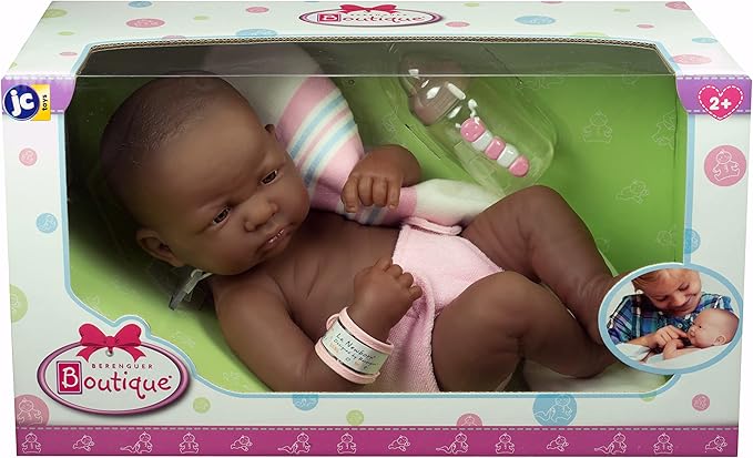 JC Toys - La Newborn First Day African American| Anatomically Correct Real Girl Baby Doll | 14" All-Vinyl | Made in Spain | Designed by Berenguer | Ages 2+ , Pink