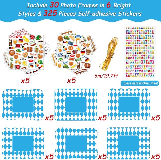 30 Packs Oktoberfest Picture Frame Craft Kits for Kids Oktoberfest DIY Craft Set with Germen Bavarian Festival Stickers Home Classroom Indoor Game Activities