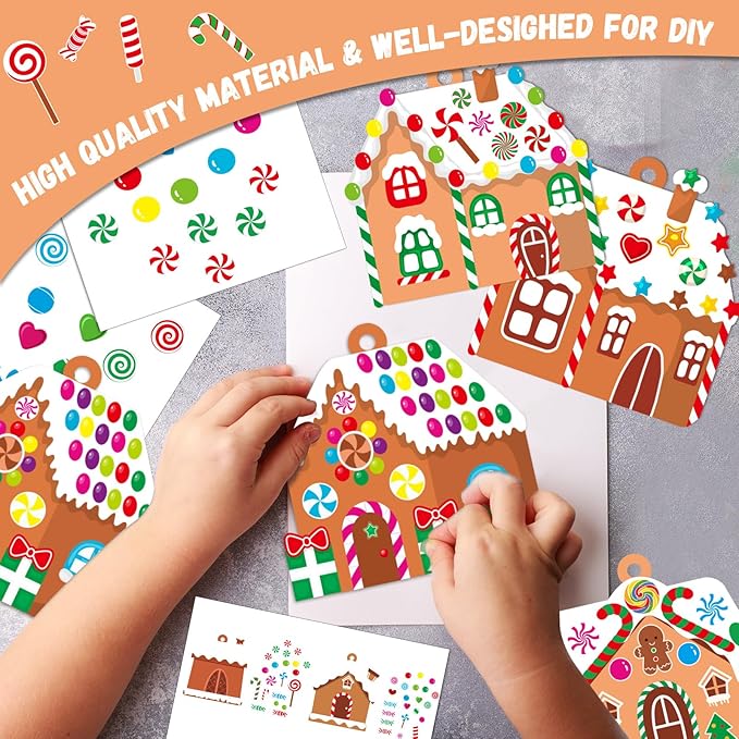 36 Sets Christmas DIY Art Craft Kits Gingerbread House Ornaments Art Sets Winter Christmas Stickers Arts and Crafts Bulk for Kids Winter Holiday Xmas Theme Classroom Activities Party Decorations