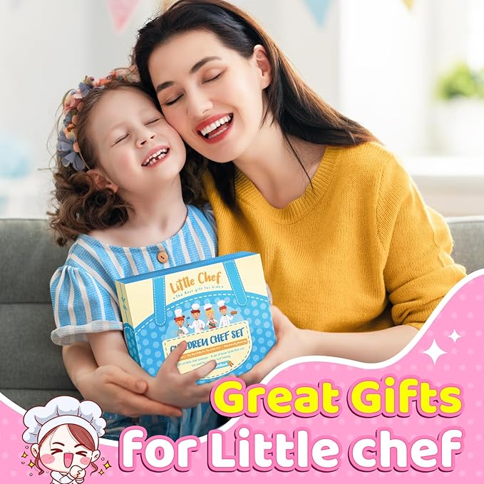 Kids Apron Kitchen Toys 20Pcs: Educational Toys Cooking Baking Set with Cookbook, Kids Chef Hat Role Play Dress up Clothes, Ideal Easter Birthday Toys Gift for 3-8 Year Old Girl Toddlers