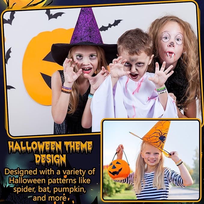 200 Pcs Halloween Rubber Wristbands Halloween Silicone Bracelets Trick or Treat for Kids Halloween Party Favors for Kids Kids' Play Bracelets for Gifts Goodie Bag Fillers, 10 Styles
