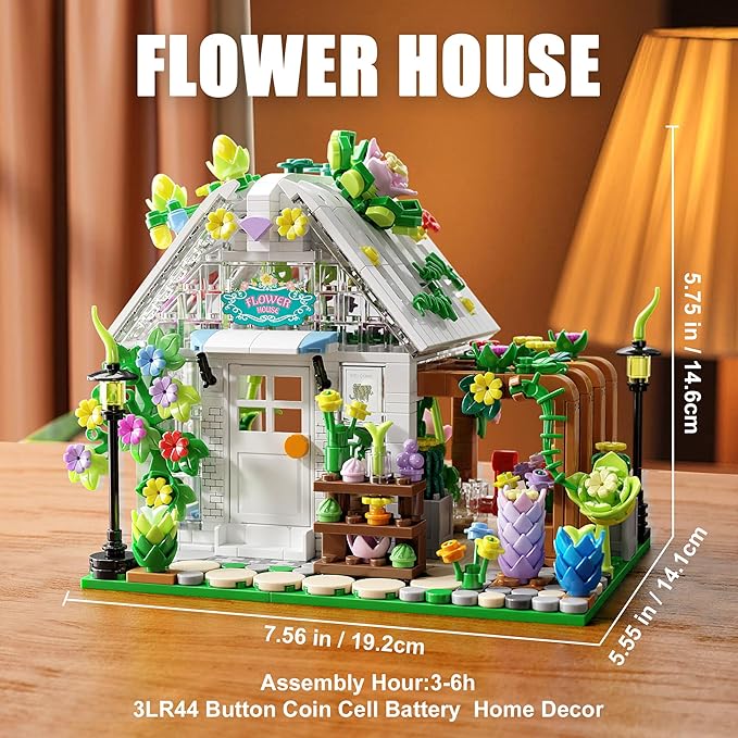TYCOLE Flower House Building Set with Lights,Garden House Building Toy Kits Compatible with Legos,Creative Greenhouse Building Playset,Christmas Birthday Gift for Adults or Girls 8-12 Years(719PCS)