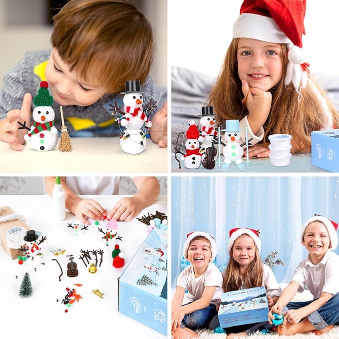 Christmas Build a Snowman Craft Kit for Kids, 24 Pack Modeling Clay DIY Snowman Kit, Craft Kit for Christmas Arts and Craft Activities, Christmas Stocking Stuffers for Kids, Christmas Crafts Xmas Gift