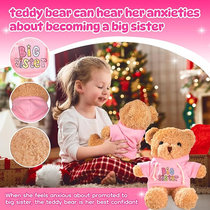 Big Sister Gifts for Girls, New Big Sister Gift Set for Little Girls Promoted to Big Sister, Includes Teddy Bear Plush Doll, Big Sister Book, Bracelet and Cup for New Sibling Arrival