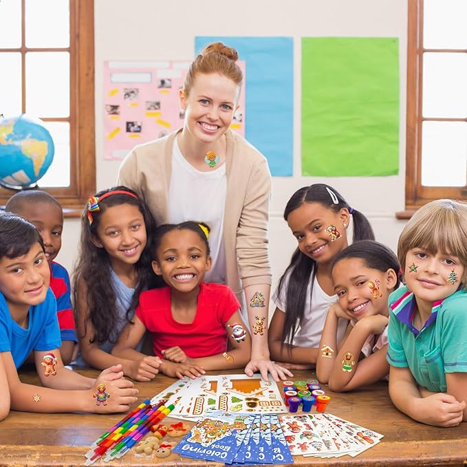 Cinrobiye 72 Pcss Merry Christmas Party Favors Max Holiday Coloring Books Tattoo DIY Sticker Stampers Class Reward Prizes for Christmas Holiday Winter Party Supplies (Candy)