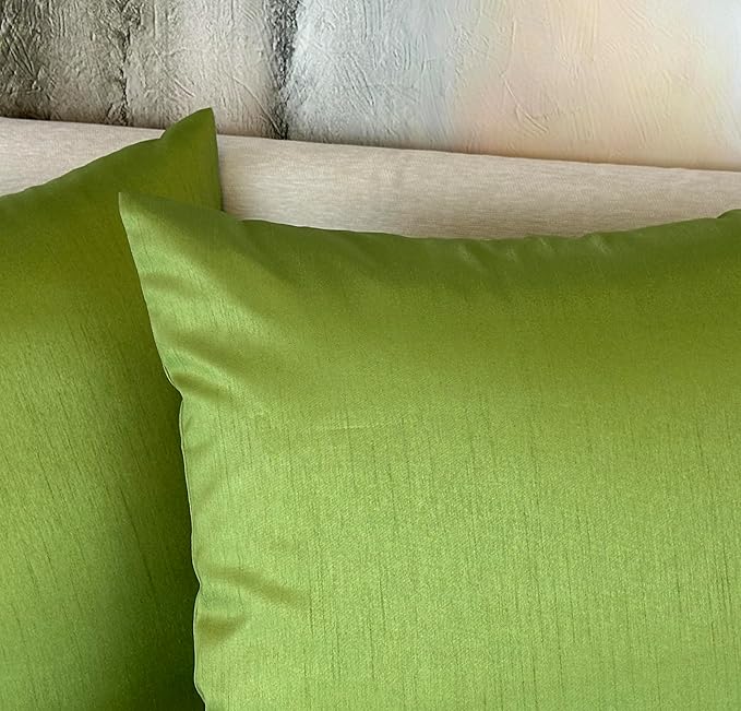 Aiking Home 26x26 Inches Faux Silk Square European Shams, Zipper Closure, Green (Set of 2)