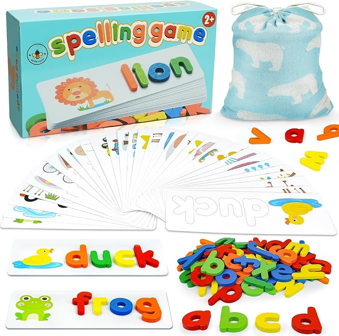 BEESTECH Spelling Matching Letter Games, Educational Learning Toys for Toddlers 2, 3, 4 Years Old, Preschool Learning Toys Activities, Alphabet Montessori Toys for 2,3,4 Year Old Boys, Girls
