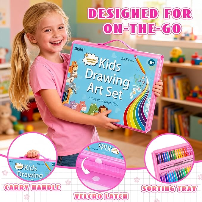 Art Supplies 297 Piece Drawing Art Kit Christmas Gifts for Girls Boys Kids Teens Gifts Coloring Art Set Case with Trifold Easel, Stickers, Coloring Book, Apron, Scissors, Origami Paper 40 Sheets