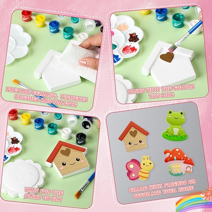 HyDren 81 Pcs Kids Arts and Crafts Set Painting Kit Plaster Painting Craft Kit Paint Your Own Ceramic Figurines DIY Nature Animals Paintable Ceramics Plaster Drawing Kits for Kids Girls Boys Toddlers